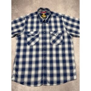 DIXXON‎ Marshall Flannel Plaid Short Sleeve Shirt Mens 2X Blue White Snap Bamboo